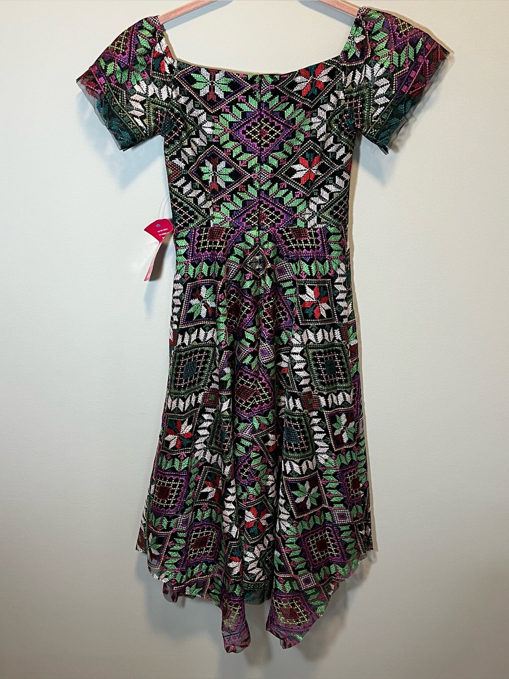 Alex Marie Veronica Embroidered Dress Black Purple Square Neck Asymmetrical Hem - Picture 8 of 11